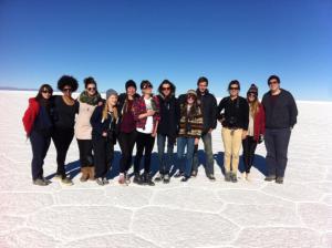 Volunteers on the famous salt flats (Salar de Uyuni) of Bolivia